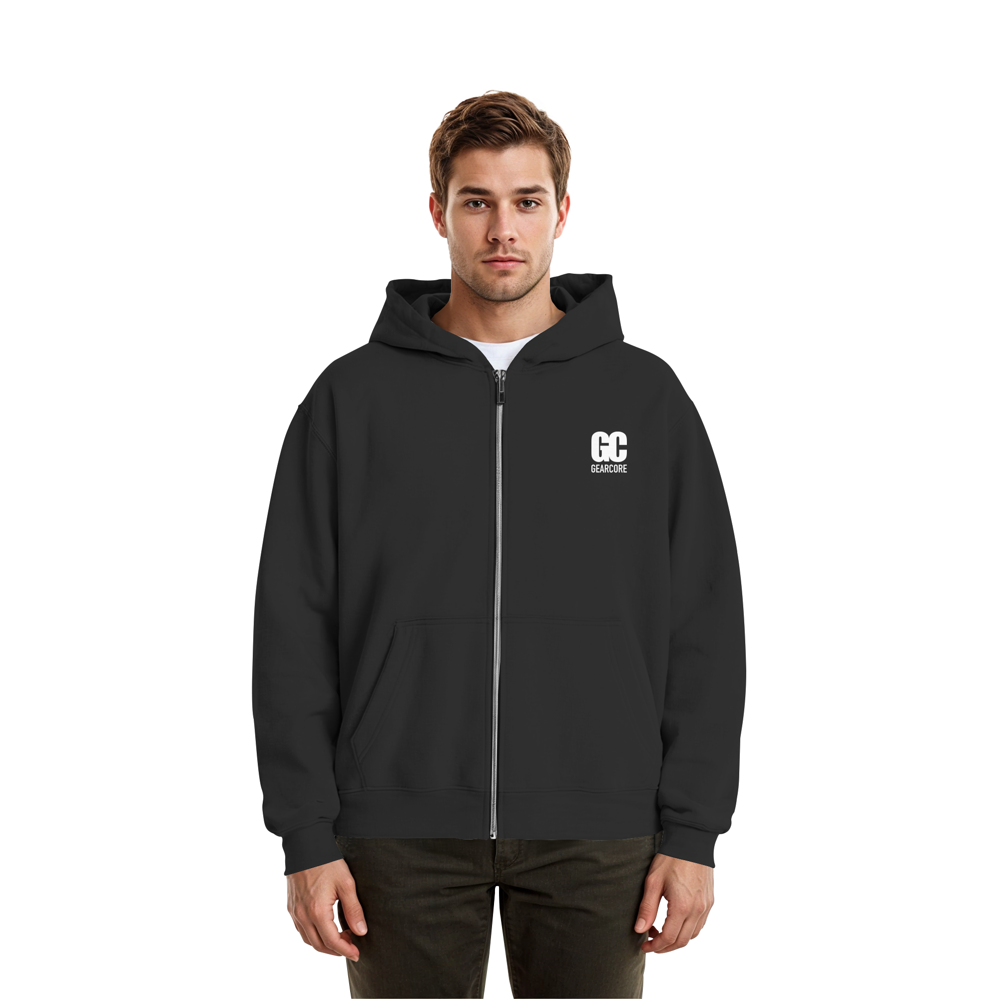 Basic Zipper White Label Black